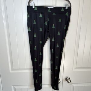 Tipsy Elves Christmas Tree Leggings Black Green Ankle Women's L